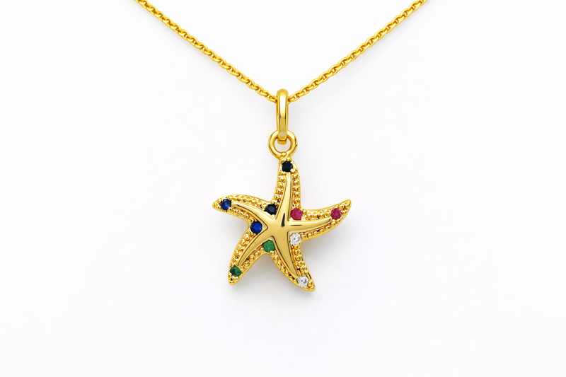 Multicolor Gem Starfish Necklace