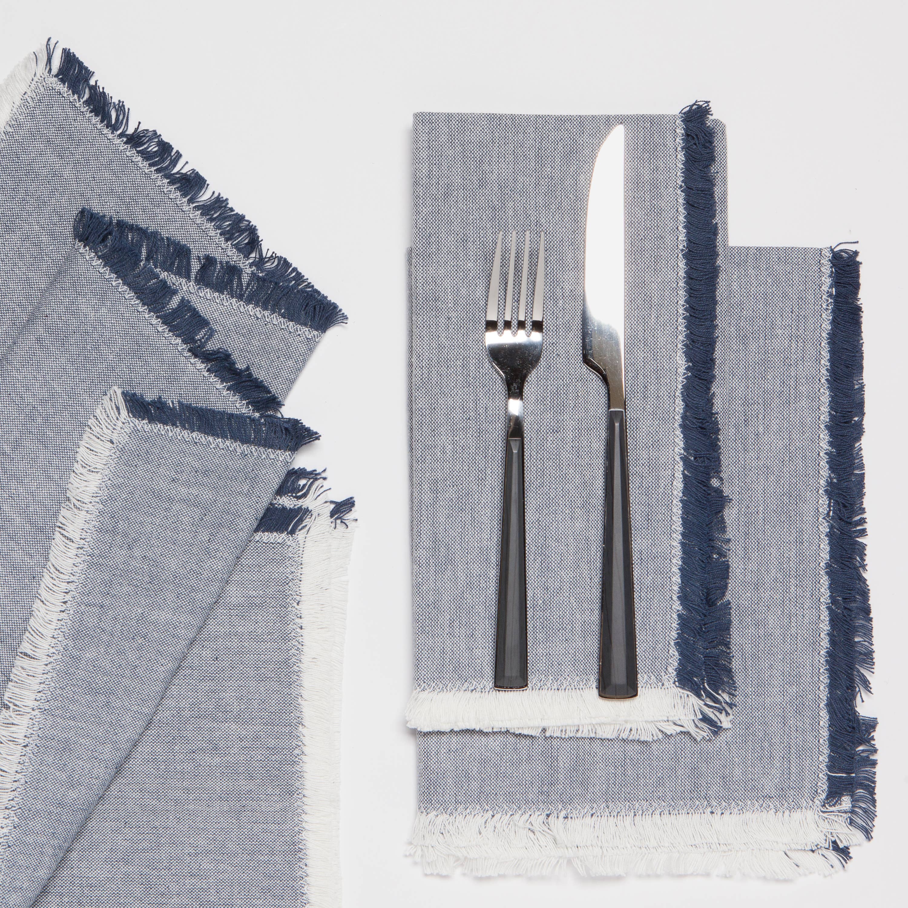 Midnight Blue Chambray Napkins - Set of 4, soft chambray fabric in midnight blue.
