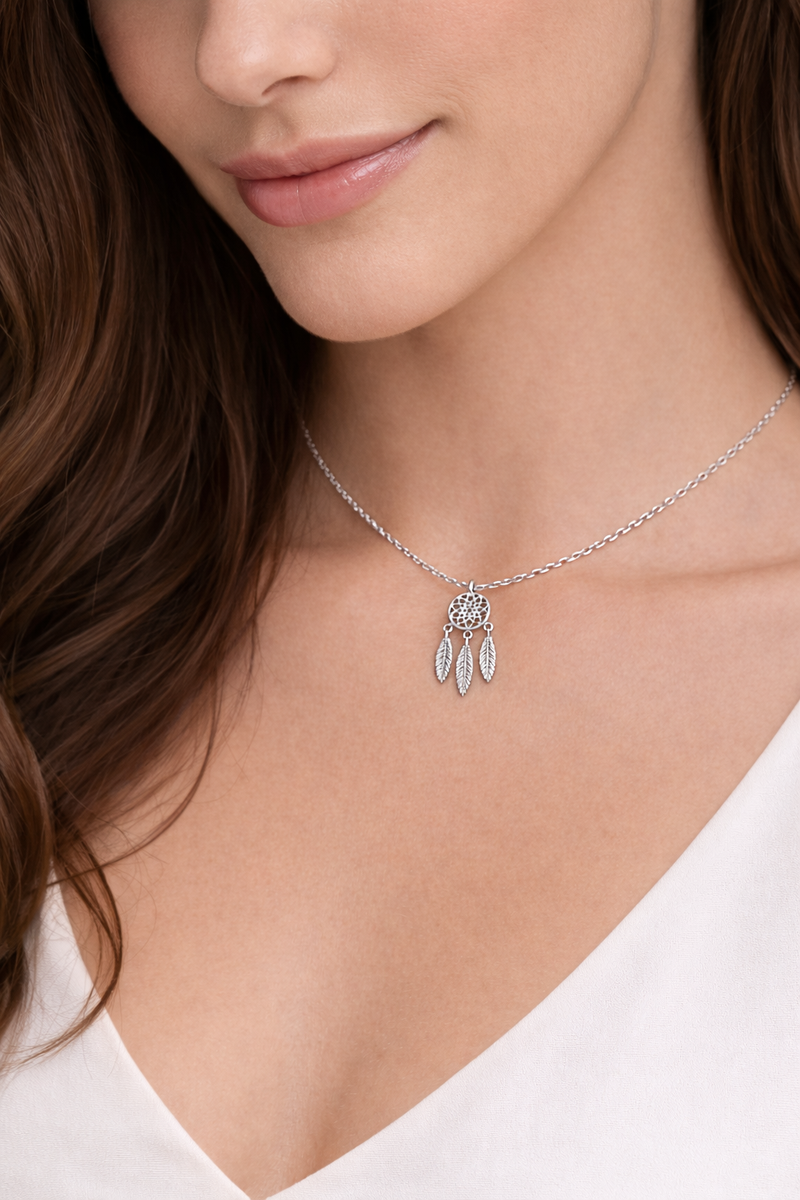 Silver Dreamcatcher Trio Necklace