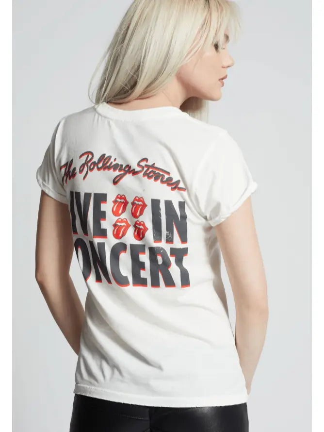 The Rolling Stones Live In Concert Tee - Dynamic graphics capturing the energy of a live performance. Perfect for Stones enthusiasts. Elevate your style with this iconic tee.