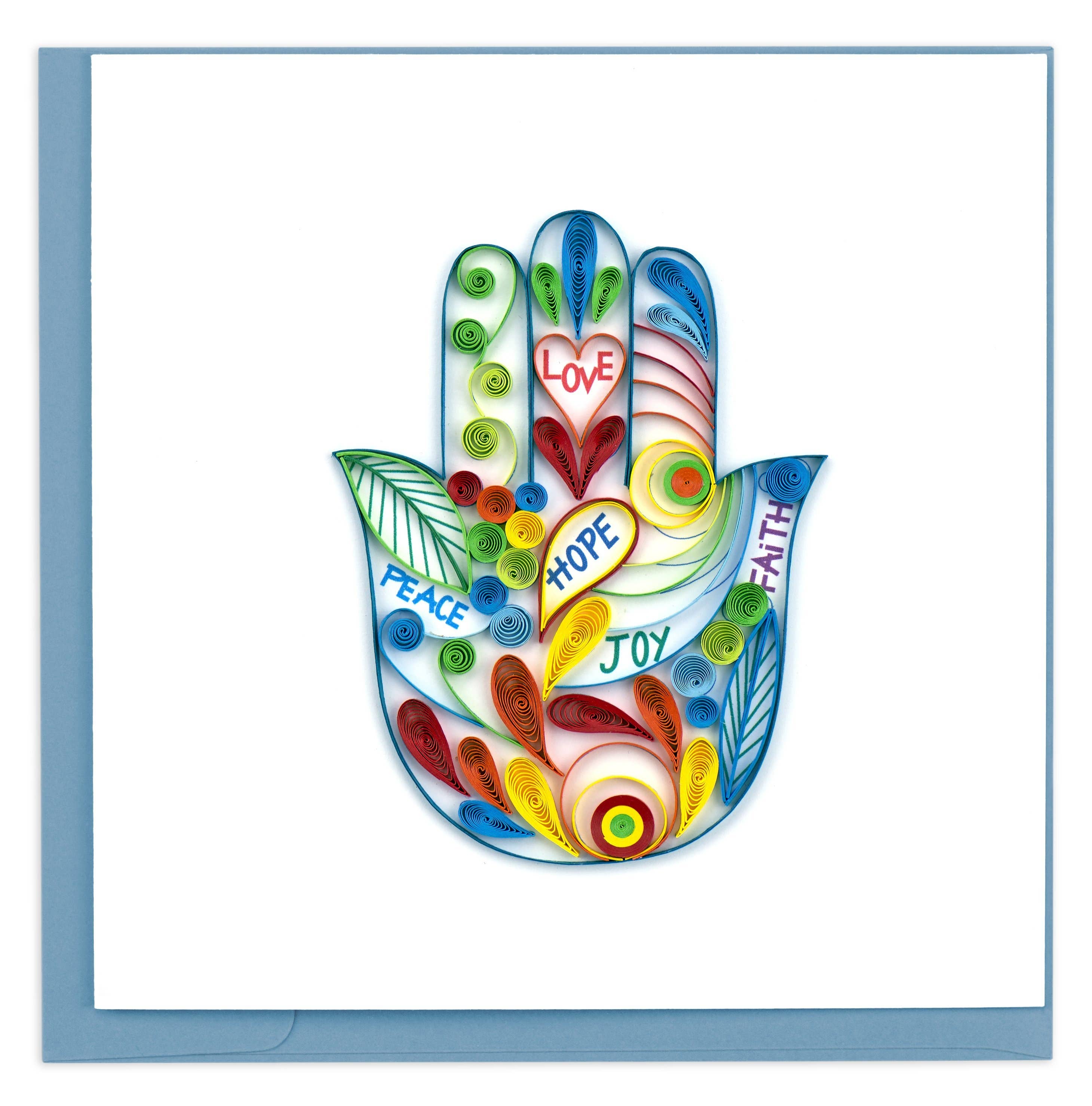 Colorful Hamsa hand with motivational words on a white background