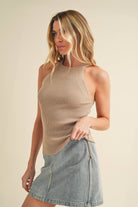 A high-neck tank top named "Nora".