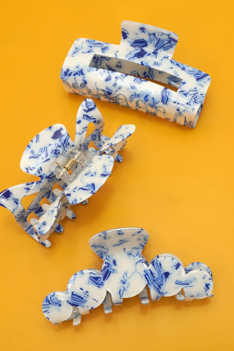 VINTAGE TOILE PATTERN PORCELAIN HAIR CLAW CLIPS