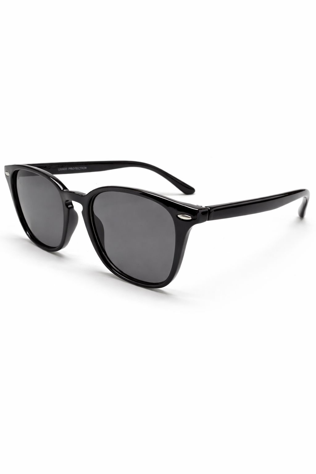 Black sunglasses with dark lenses on a white background