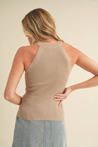 A high-neck tank top named "Nora".