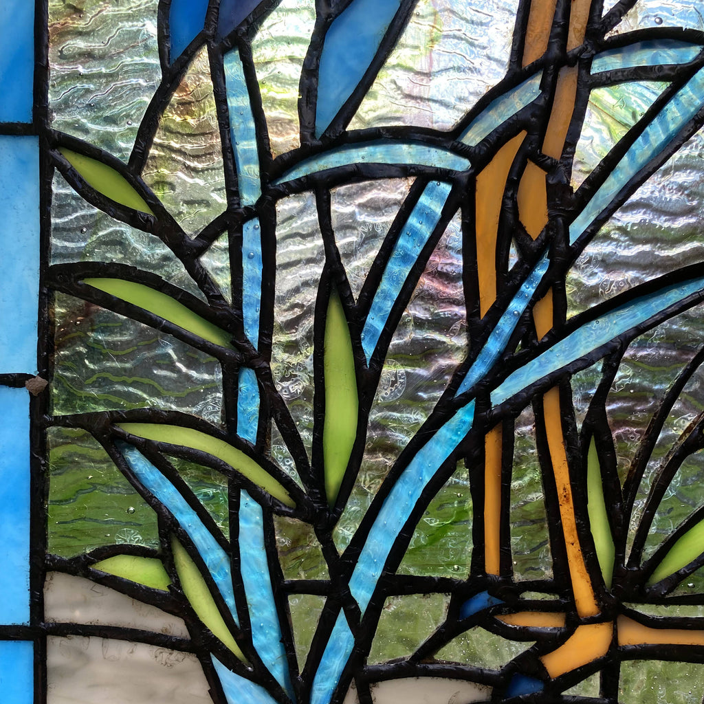 Blue Crane Stained Glass Mosaic - Meticulously handcrafted mosaic featuring the majestic blue crane in vibrant hues.