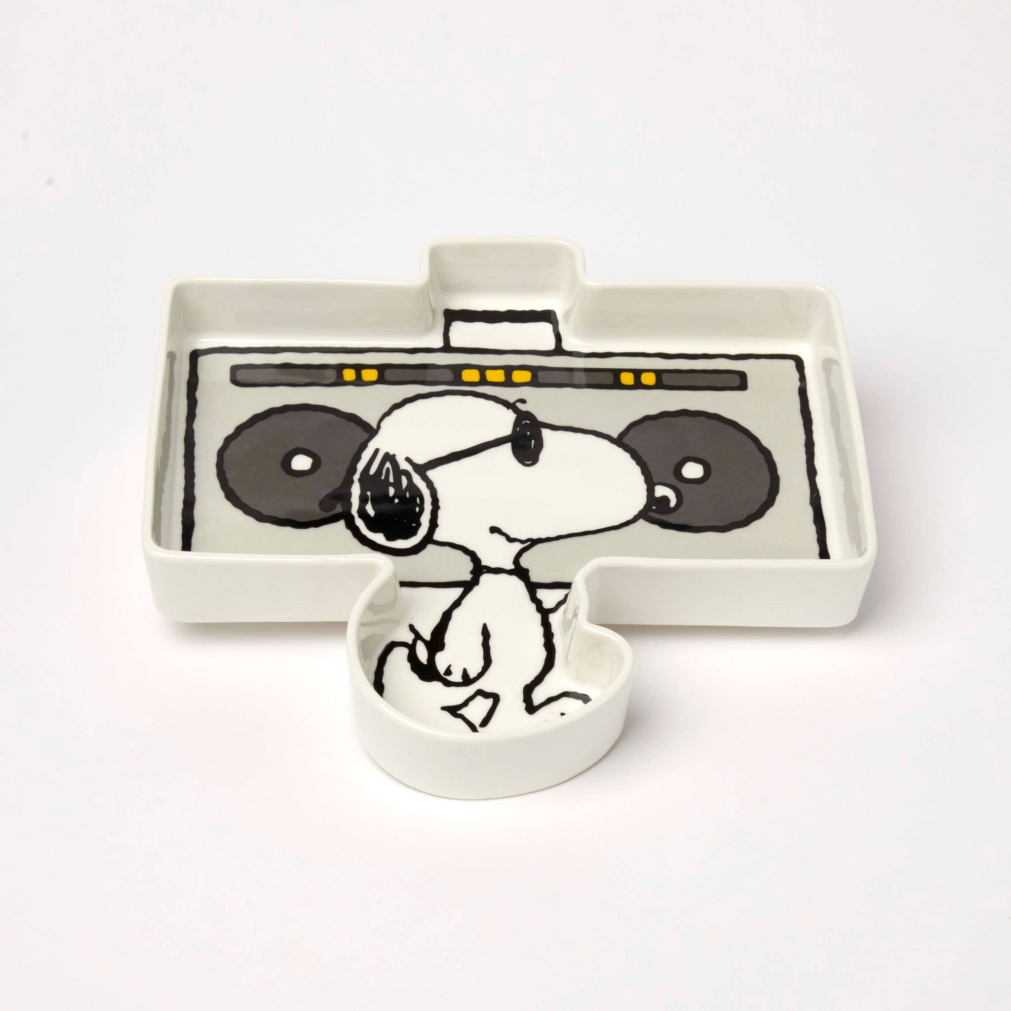 Snoopy pin dish featuring a boombox design, ideal for holding small items.