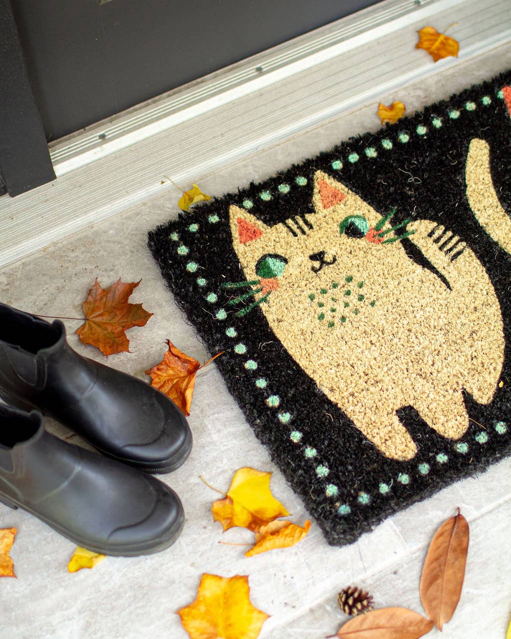 Danica Studio Meow Meow Coir Doormat - Durable and charming cat design.