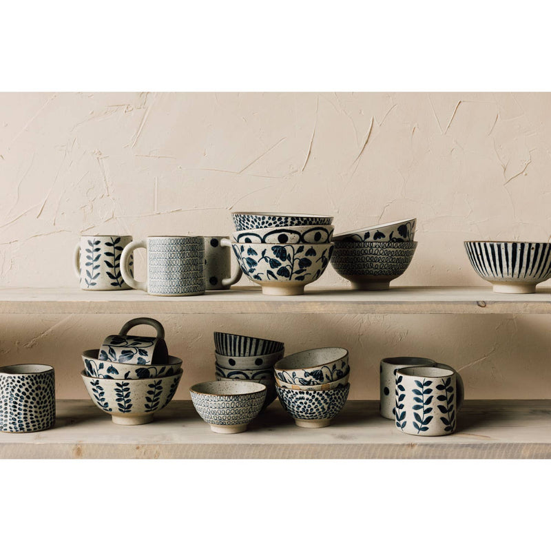Vine Element Mug, stoneware with delicate vine pattern and reactive glaze.