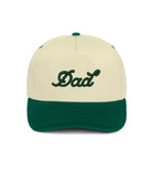 Beige and green cap with 'Dad' embroidery on a white background
