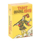 Yellow box of the Tarot Original 1909 deck featuring “The Fool” card artwork from the classic Rider-Waite-Smith tarot.