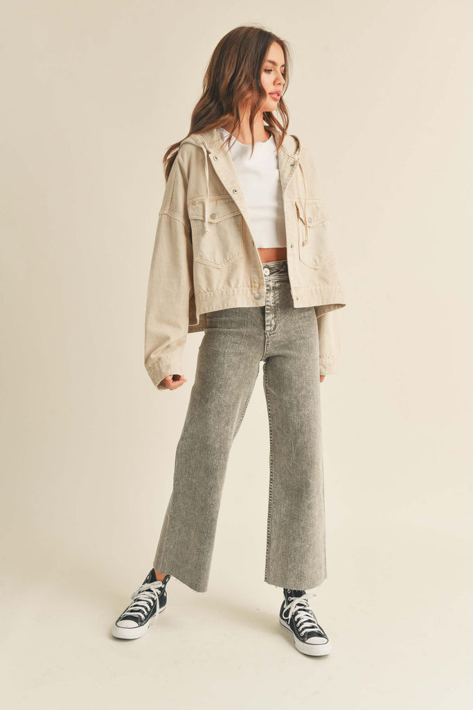 Grace Cotton Jacket with Hoodie in Olive Medium - Stylish and comfortable cotton jacket with hoodie.