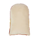 Colorful hooked pillow shaped with a desert scene, featuring cacti, sun, and sunset tones in pink, orange, and yellow.
