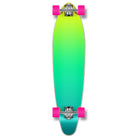Gradient Green Longboard with a green to yellow gradient deck and bright pink wheels.