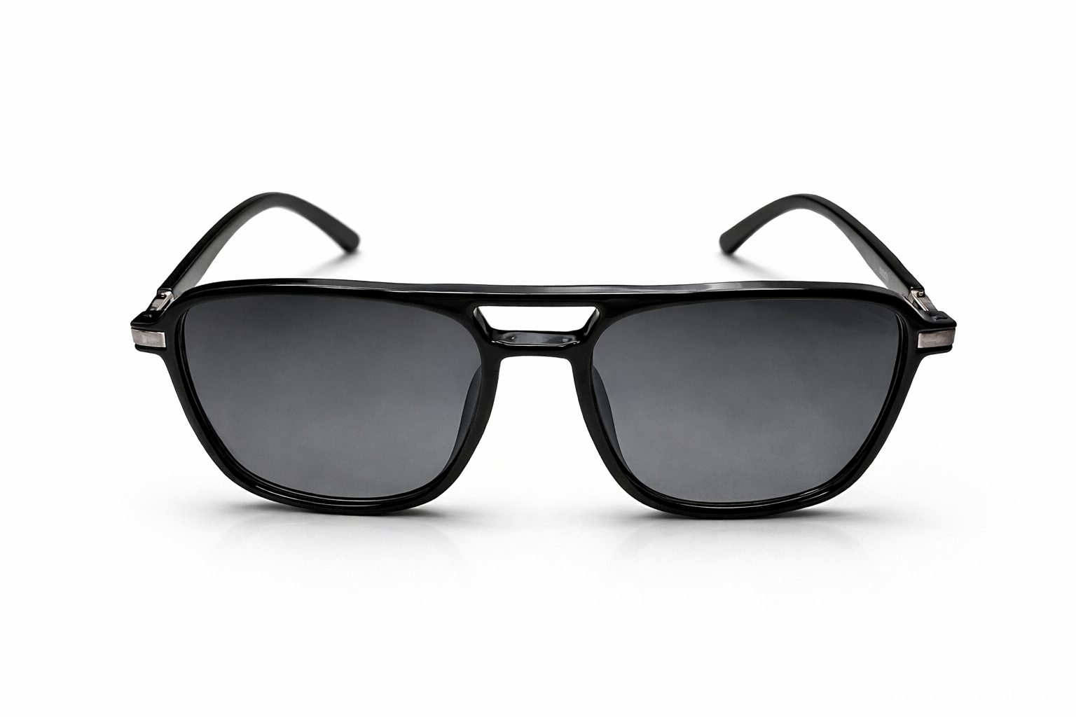 Black sunglasses with a white background