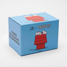 White ceramic mug with a red handle, featuring "I Think I’m Allergic to Mornings!" and a beagle on a red doghouse.
