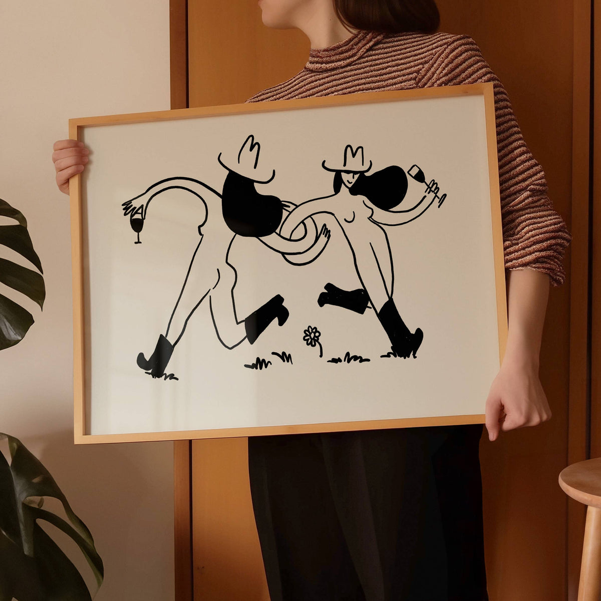 Frolicking Cowgirls With Wine Minimal Western Art Print