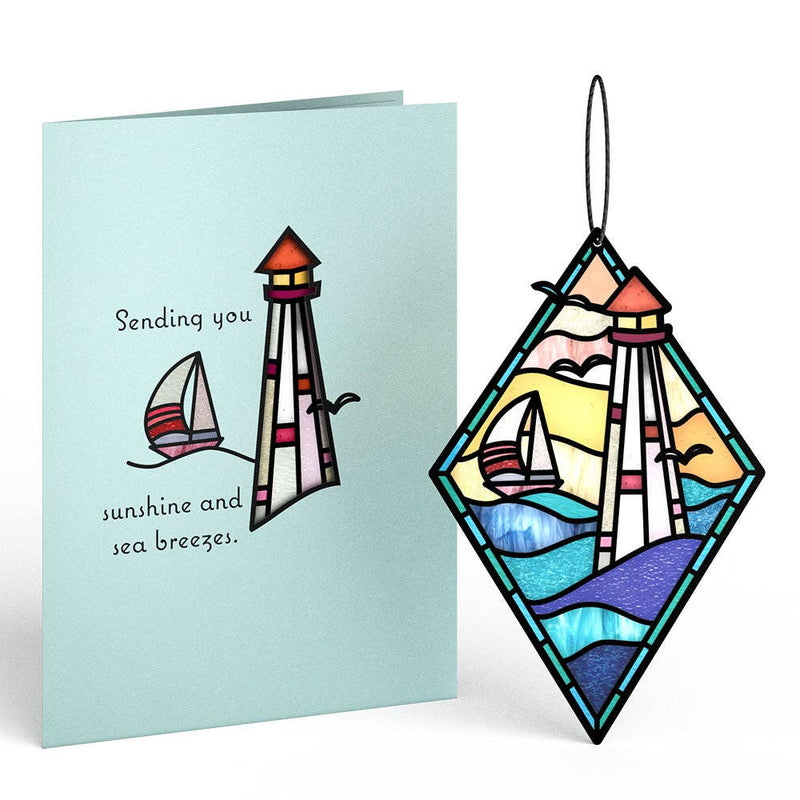 Sunshine and Sea Breezes Lighthouse Suncatcher Card