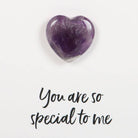 Amethyst Greeting Card with a natural amethyst heart and the message “You are so special to me.”