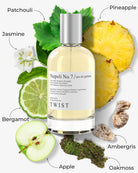 Bottle of Napoli No. 7 Eau De Parfum, featuring notes of apple, bergamot, jasmine, oakmoss, and musk for a fresh and sophisticated fragrance.