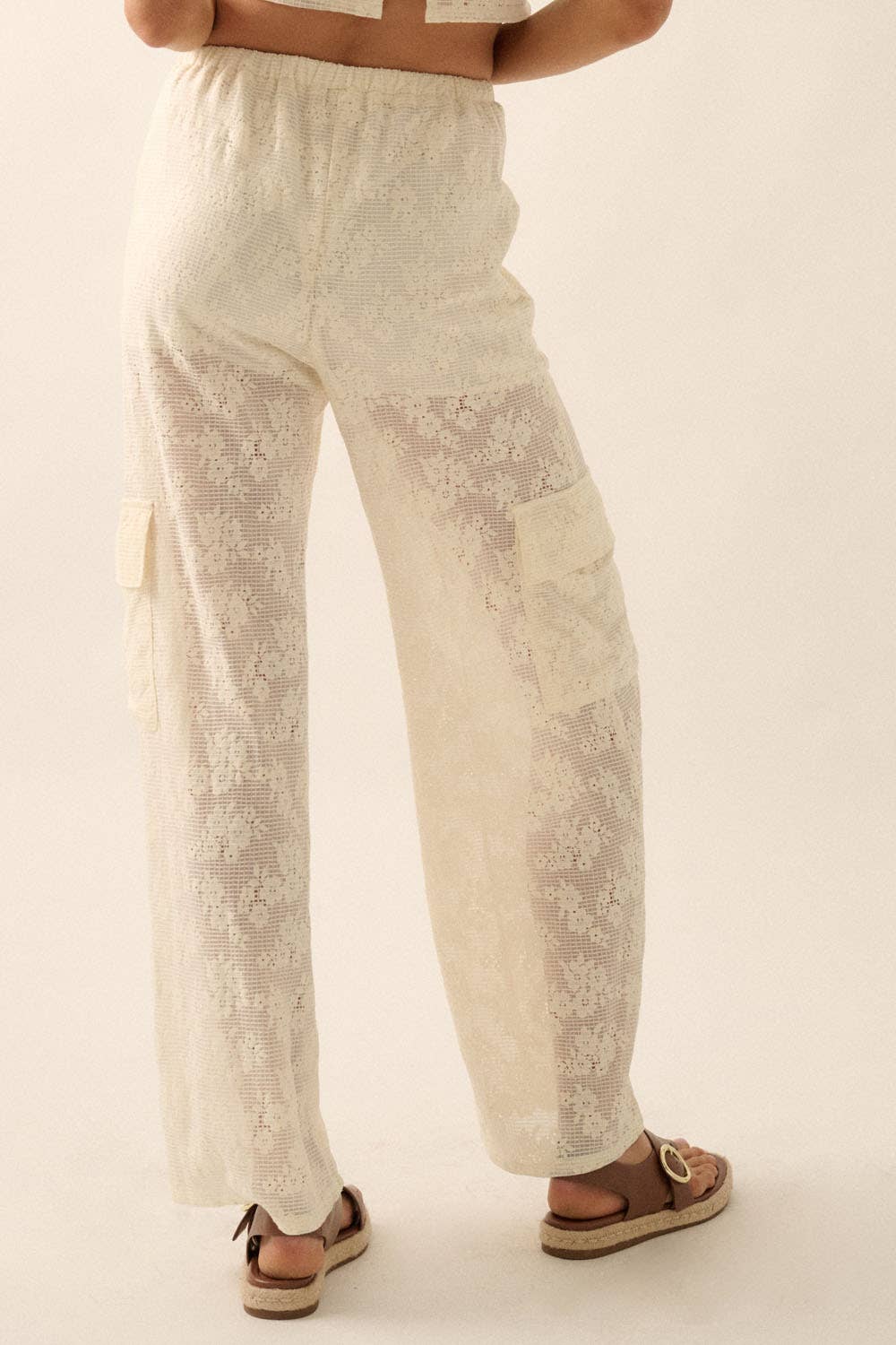 Floral Lace Drawstring Cargo Pants