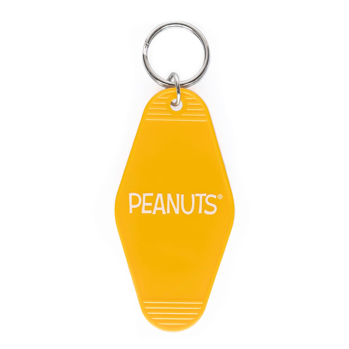 Peanuts® Snoopy Daisy Garden Key Tag featuring Snoopy surrounded by colorful daisies on a vibrant yellow background.