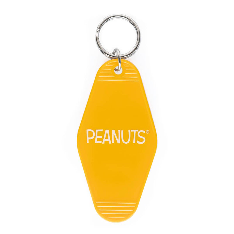 Peanuts® Snoopy Daisy Garden Key Tag featuring Snoopy surrounded by colorful daisies on a vibrant yellow background.