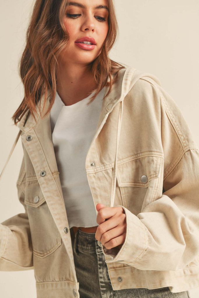 Grace Cotton Jacket with Hoodie in Olive Medium - Stylish and comfortable cotton jacket with hoodie.