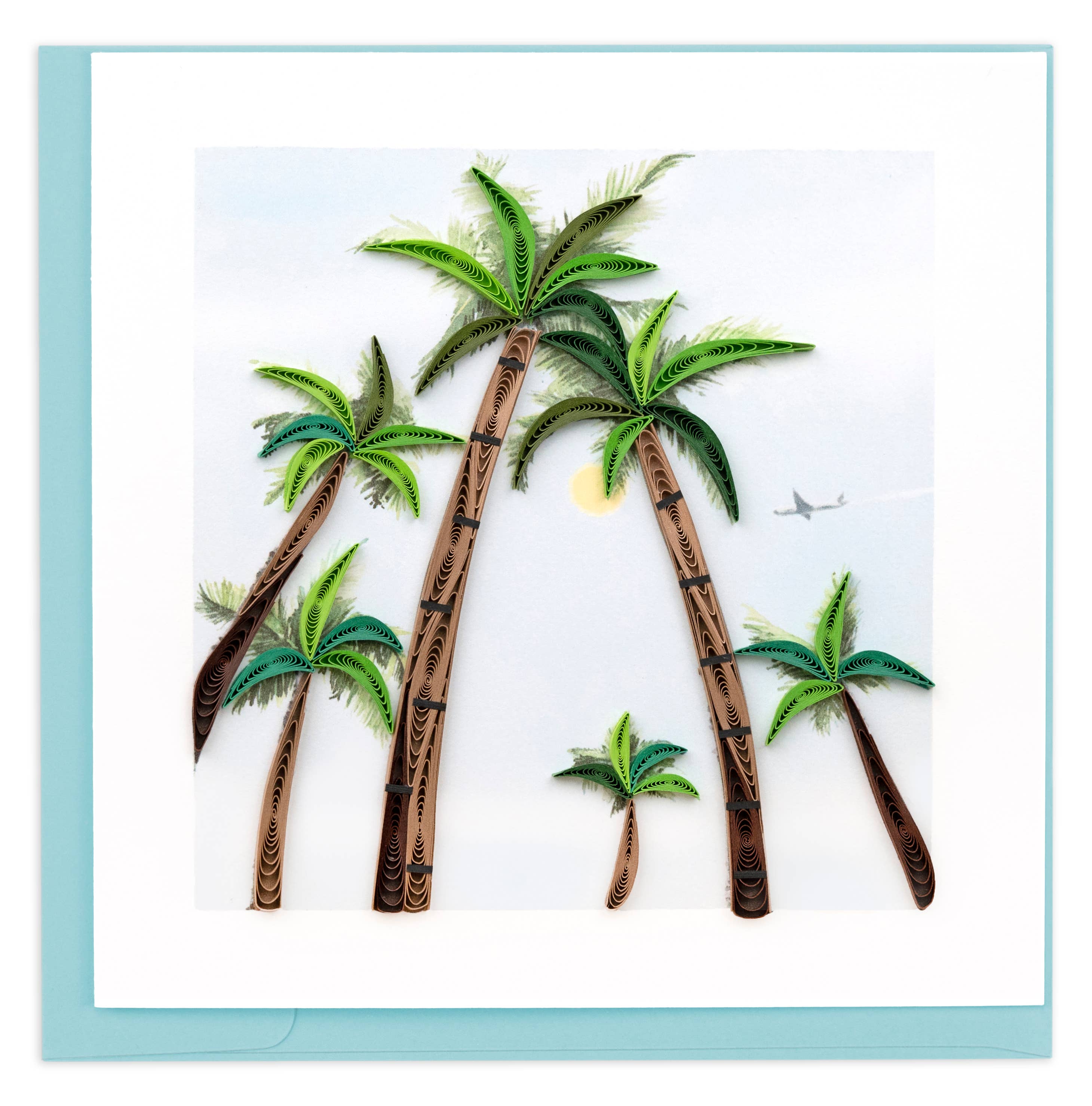 Card with palm tree design on a white background