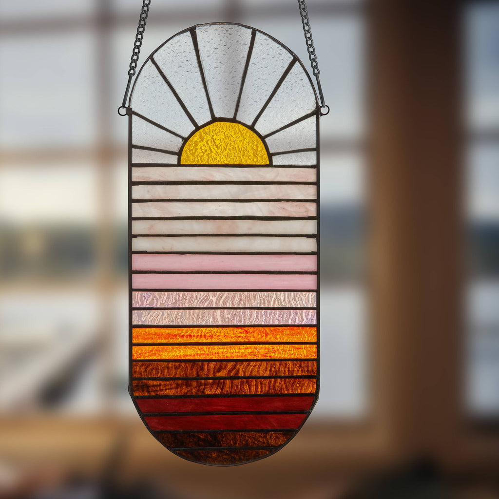 Sunrise Stained Glass Mosaic - Meticulously handcrafted mosaic capturing the radiant hues of a sunrise in vibrant tones.