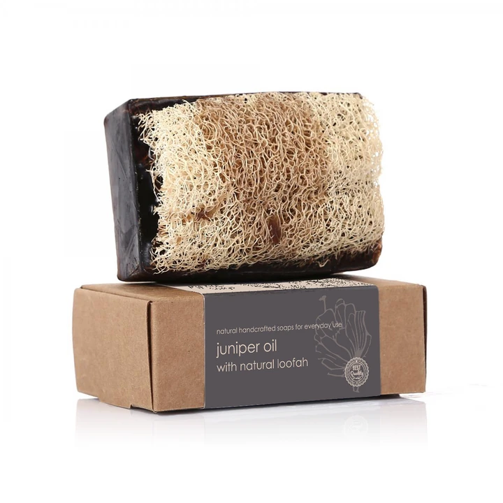  Juniper Oil with Loofah Soap: Handmade soap bar with juniper oil and exfoliating loofah particles, epitome of rejuvenating skincare.