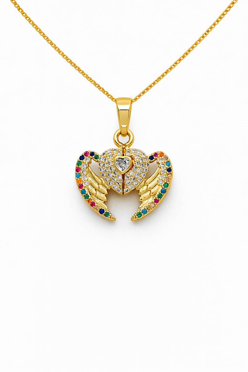 Rainbow Winged Heart Necklace