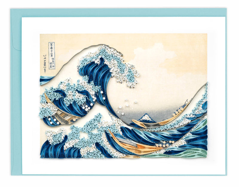Artistic depiction of a wave with a boat, inspired by traditional Japanese art style.