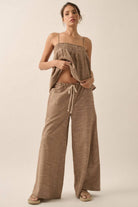 Woven Wide-Leg Drawstring Pants