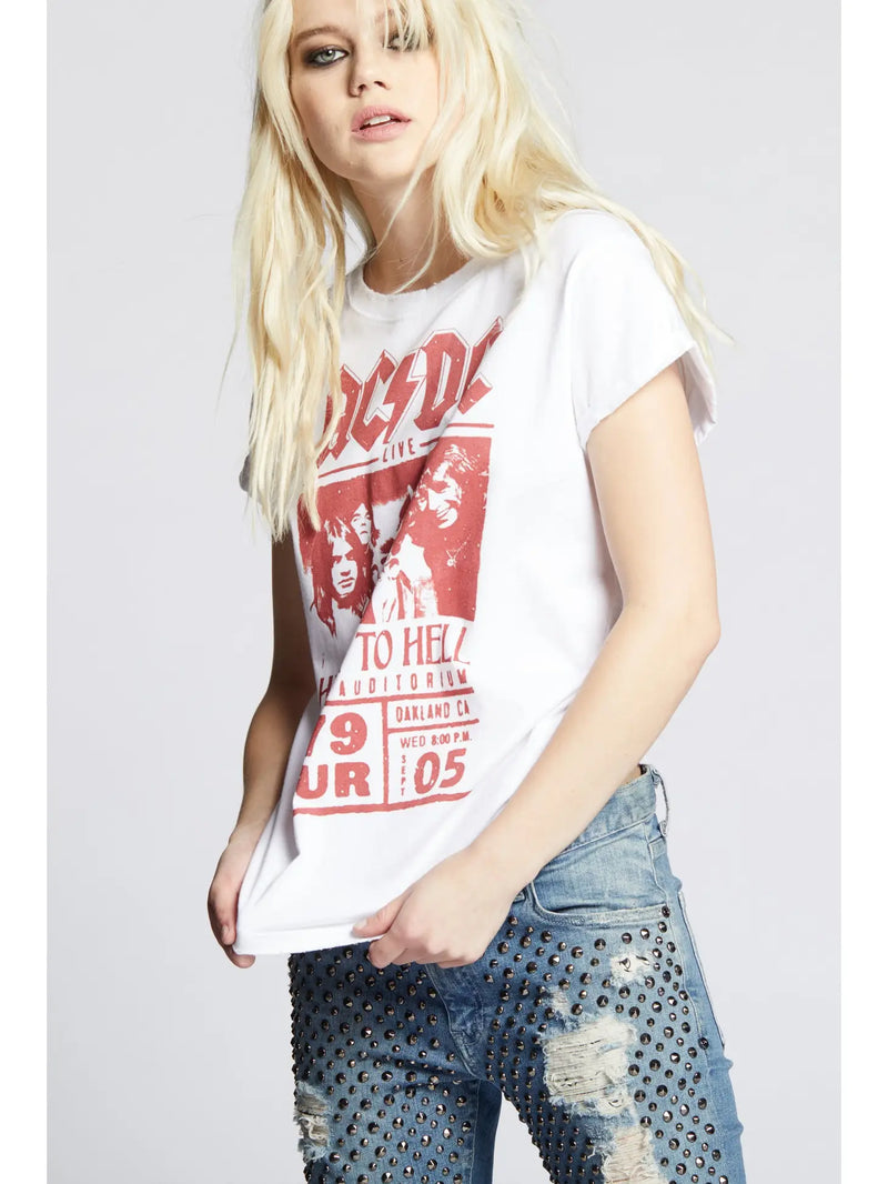 AC/DC Highway '79 Tour Tee - Vintage-inspired graphics celebrating the iconic '79 tour. Perfect for rock 'n' roll enthusiasts. Elevate your style with this classic tee.