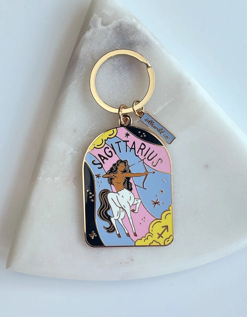 Sagittarius Keychain - Sleek and durable keychain featuring the Sagittarius zodiac symbol.