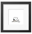 Framed black-and-white print of a relaxed, daydreaming dog, perfect for adding a peaceful and charming touch to any space.