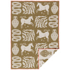 Olympus Imprint Double-Layer Dish Towel featuring intricate Greek-inspired motifs on an earthy background with a loose weave for quick drying.