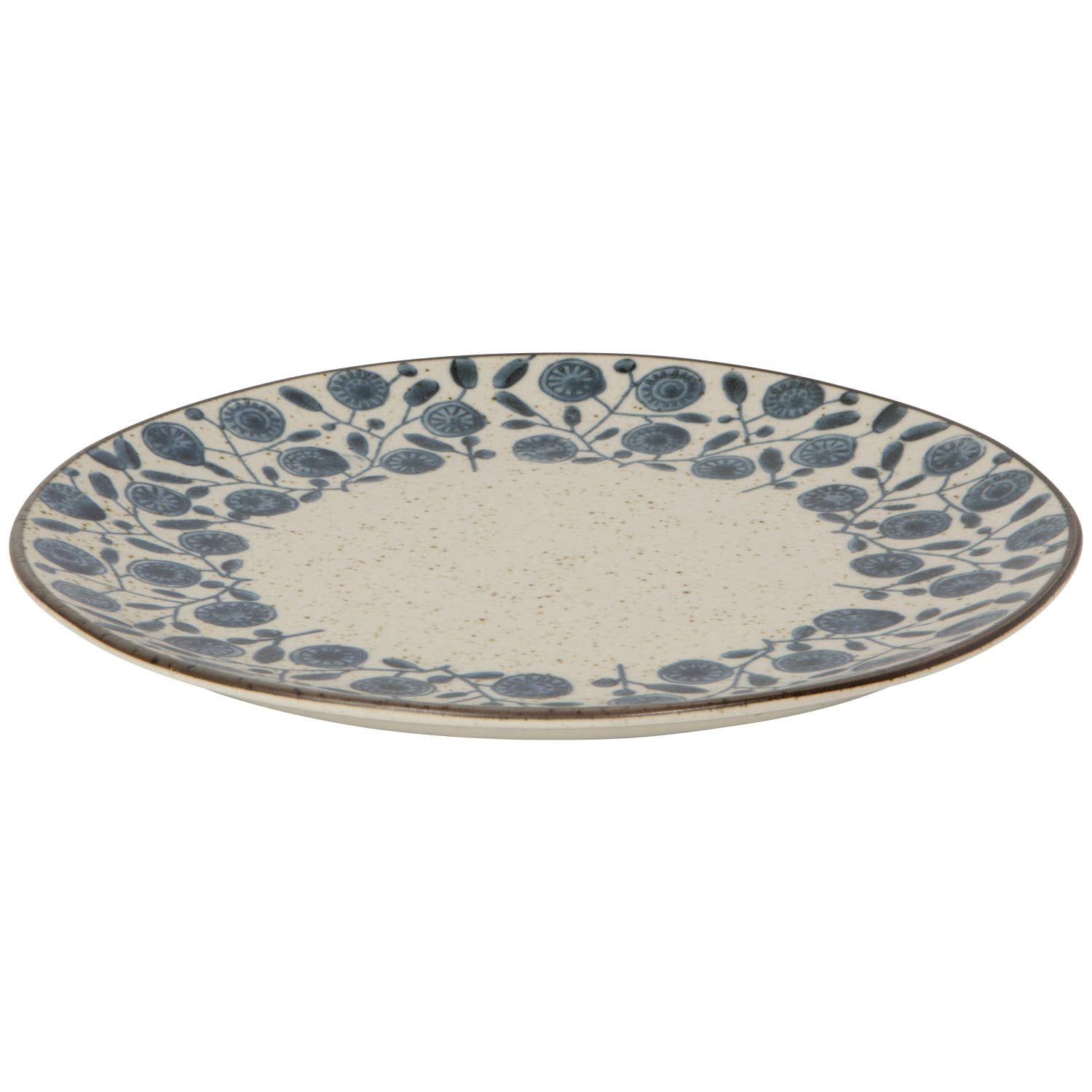 Ceramic plate with blue floral pattern on a white background