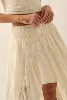 Floral Lace High-Low Ruffled Maxi Skirt