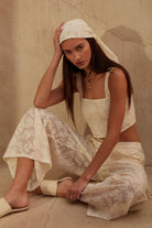 Floral Lace Drawstring Cargo Pants