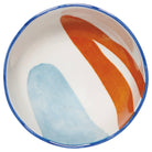 Small Canvas Bowl with abstract mustard yellow, navy blue, and light blue patterns.