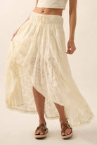 Floral Lace High-Low Ruffled Maxi Skirt