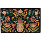 Amulet Symbolism Coir Doormat featuring colorful ancient charms on a black background.