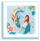 Decorative card with stylized koi fish and lotus flower on a light blue background