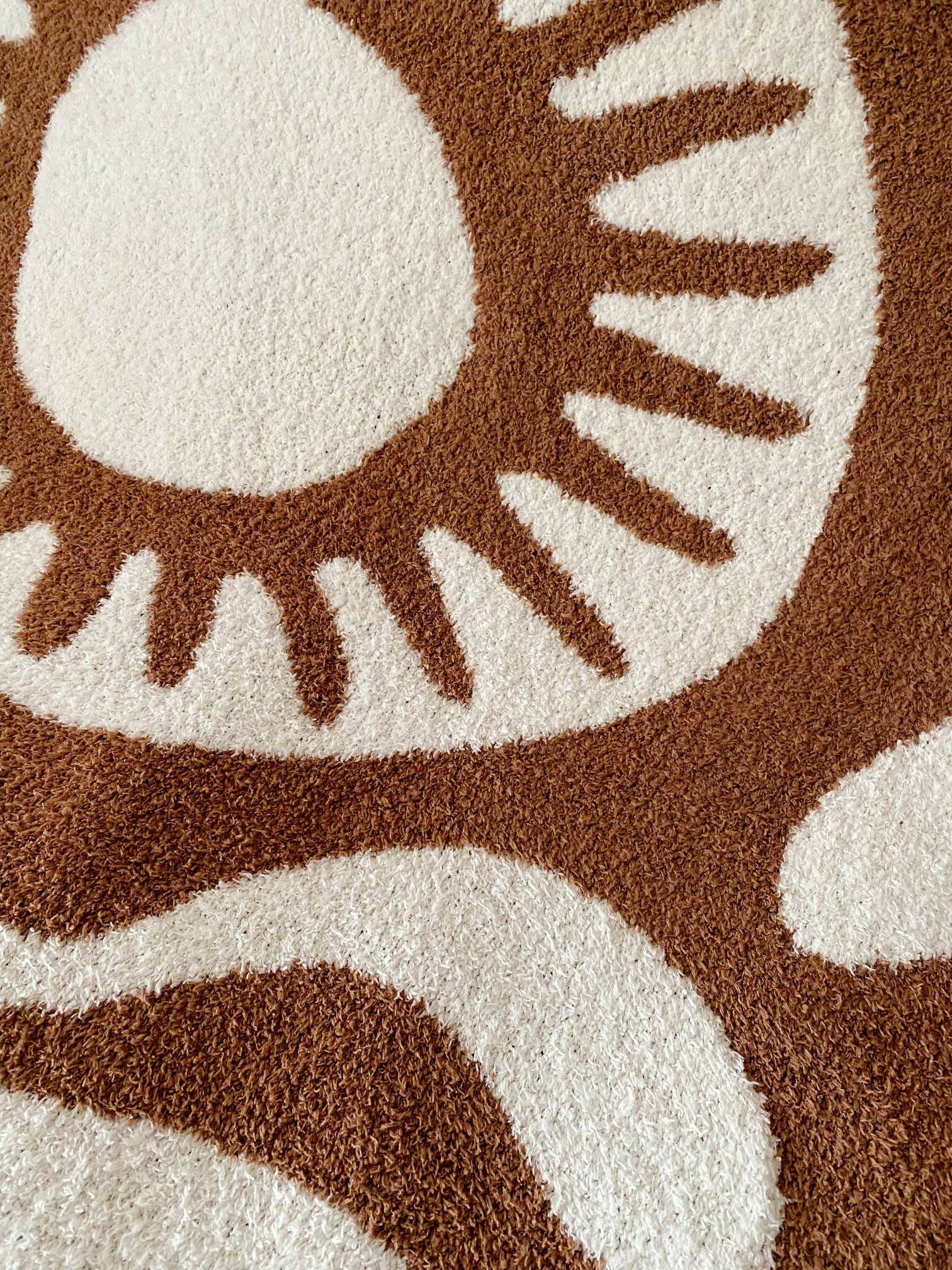 Soft brown plush throw blanket with a sun and palm tree design, perfect for adding warmth and a stylish accent to any space.
