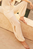 Pointelle Crochet-Knit Side-Tie Pants