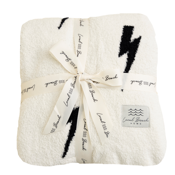 Lightning Bolt Luxe Home Blanket – Black/Cream