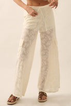 Floral Lace Drawstring Cargo Pants