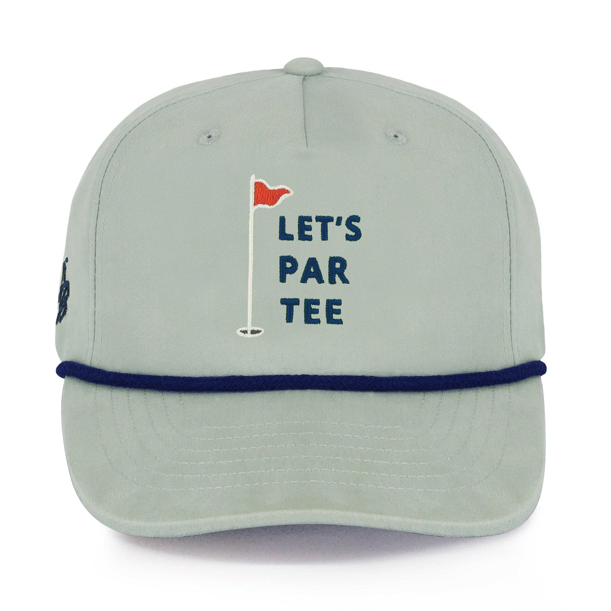 Side view of the Let's Par Tee 5-panel rope golf hat with curved brim